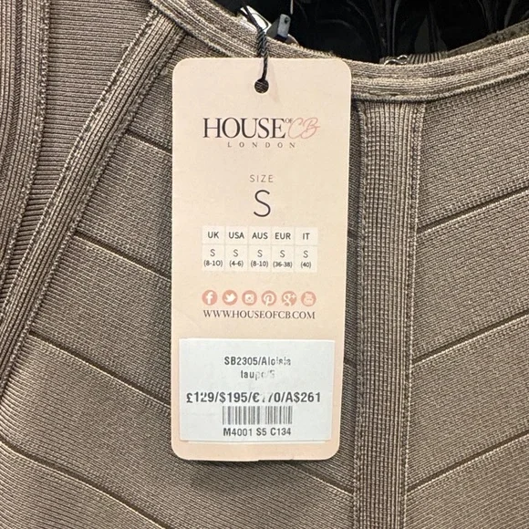 House of CB Structured Taupe Long Sleeve Dress - Picture 3 of 4